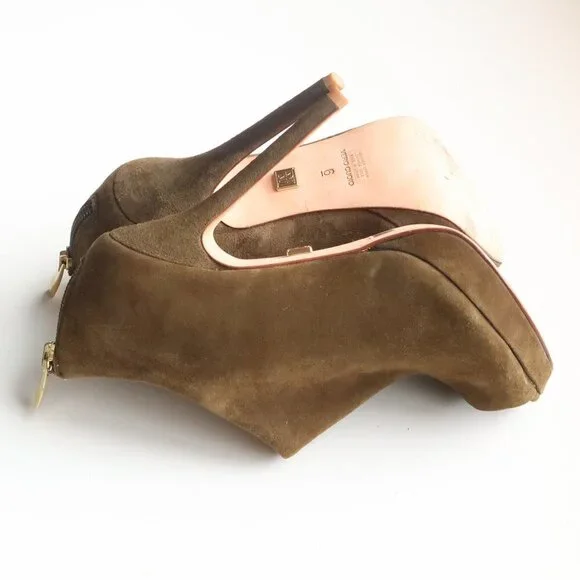 Pour La Victoire Moss Green Suede Leather Peep Toe Stiletto Heel Bootie Shoes 6 - Picture 13 of 15